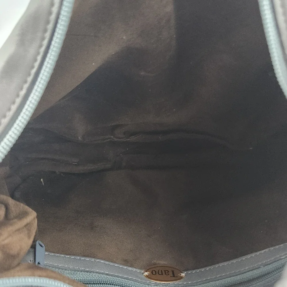 Tano‎ Gray Leather Hobo Bag with Tie Strap – Slouchy Shoulder Purse Zip Pocket